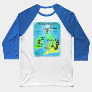 United Kingdom Fun Map Baseball T-Shirt